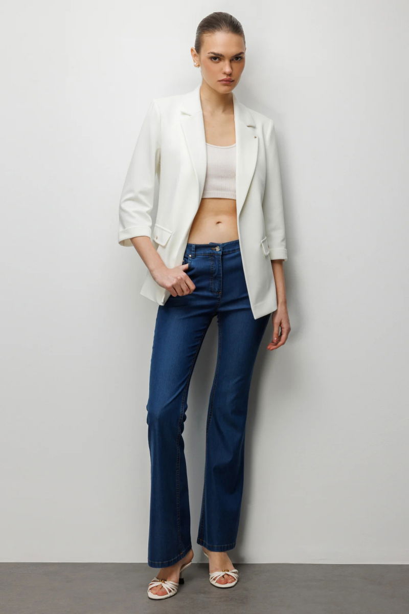 Ekol Kadın Duble Kol Yanları Yırtmaçlı Ceket 1064 Ekru - 3