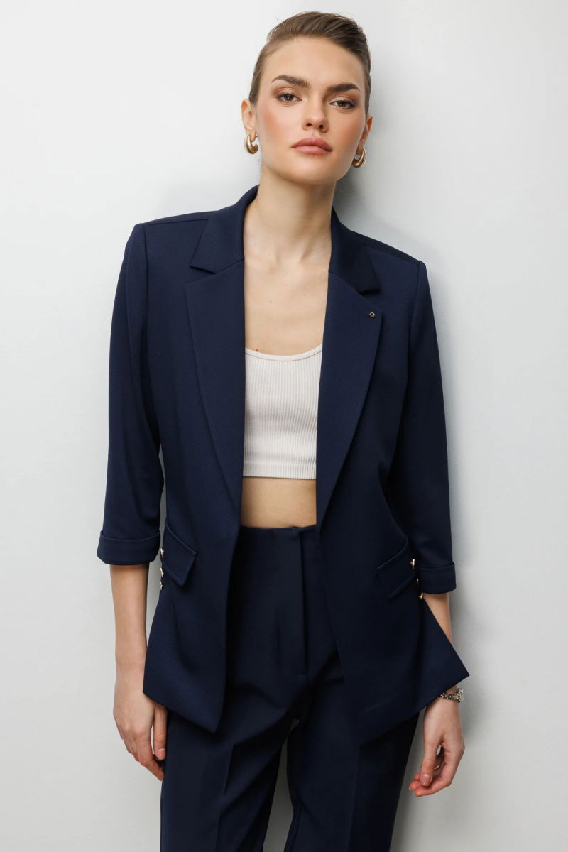 Ekol Kadın Duble Kol Yanları Yırtmaçlı Ceket 1064 Lacivert - Ekol