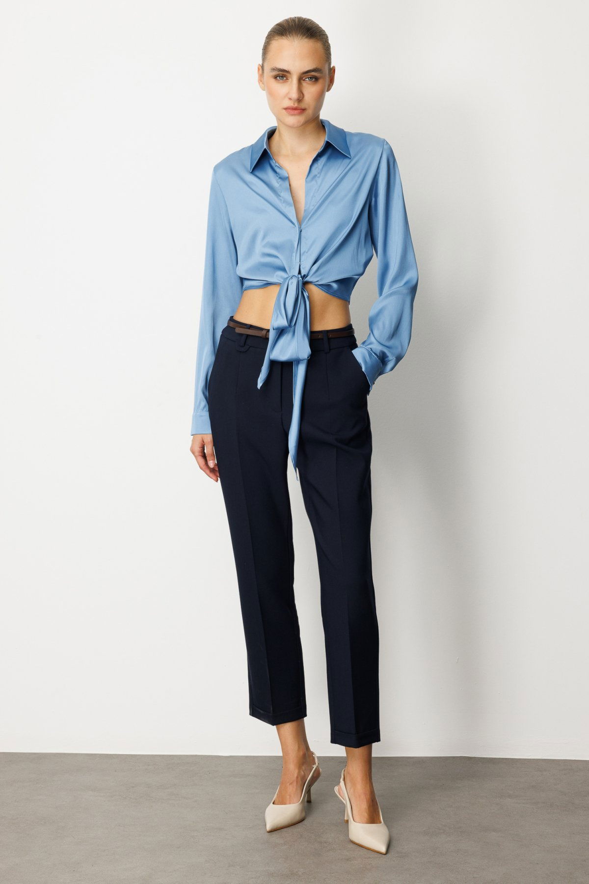 Ekol Kadın Duble Paça Kemerli Pantolon 1003 Lacivert - 1