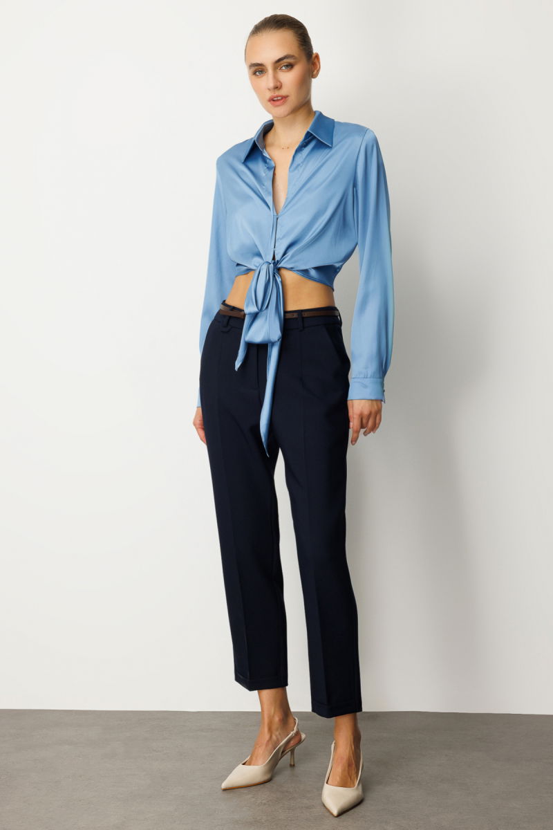 Ekol Kadın Duble Paça Kemerli Pantolon 1003 Lacivert - 2