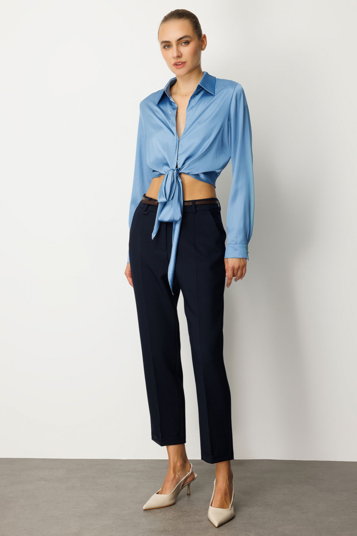 Ekol Kadın Duble Paça Kemerli Pantolon 1003 Lacivert - 2