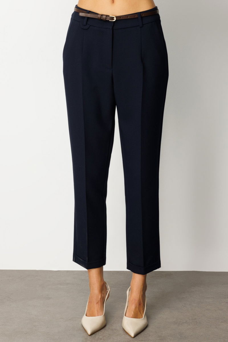 Ekol Kadın Duble Paça Kemerli Pantolon 1003 Lacivert - 3