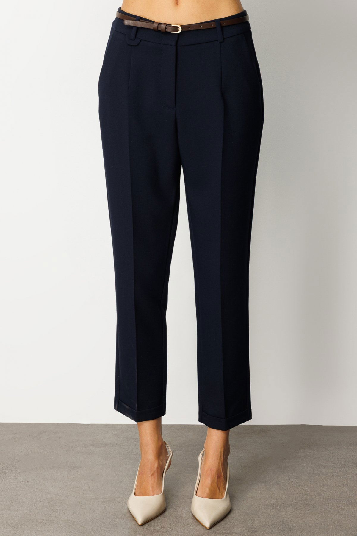 Ekol Kadın Duble Paça Kemerli Pantolon 1003 Lacivert - 3