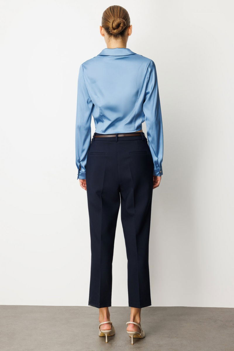 Ekol Kadın Duble Paça Kemerli Pantolon 1003 Lacivert - 4