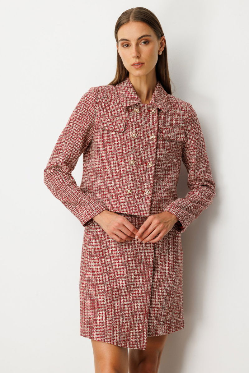 Ekol Kadın Düğmeli Tüvit Ceket 5045 Kırmızı - Ekol