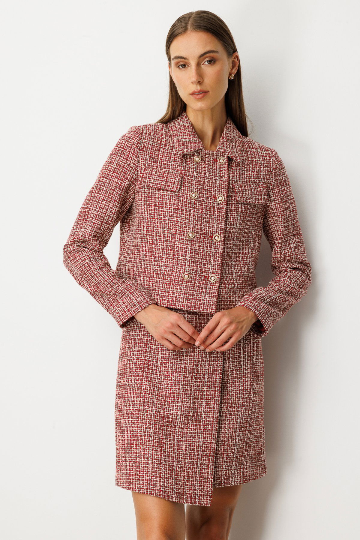 Ekol Kadın Düğmeli Tüvit Ceket 5045 Kırmızı - 1