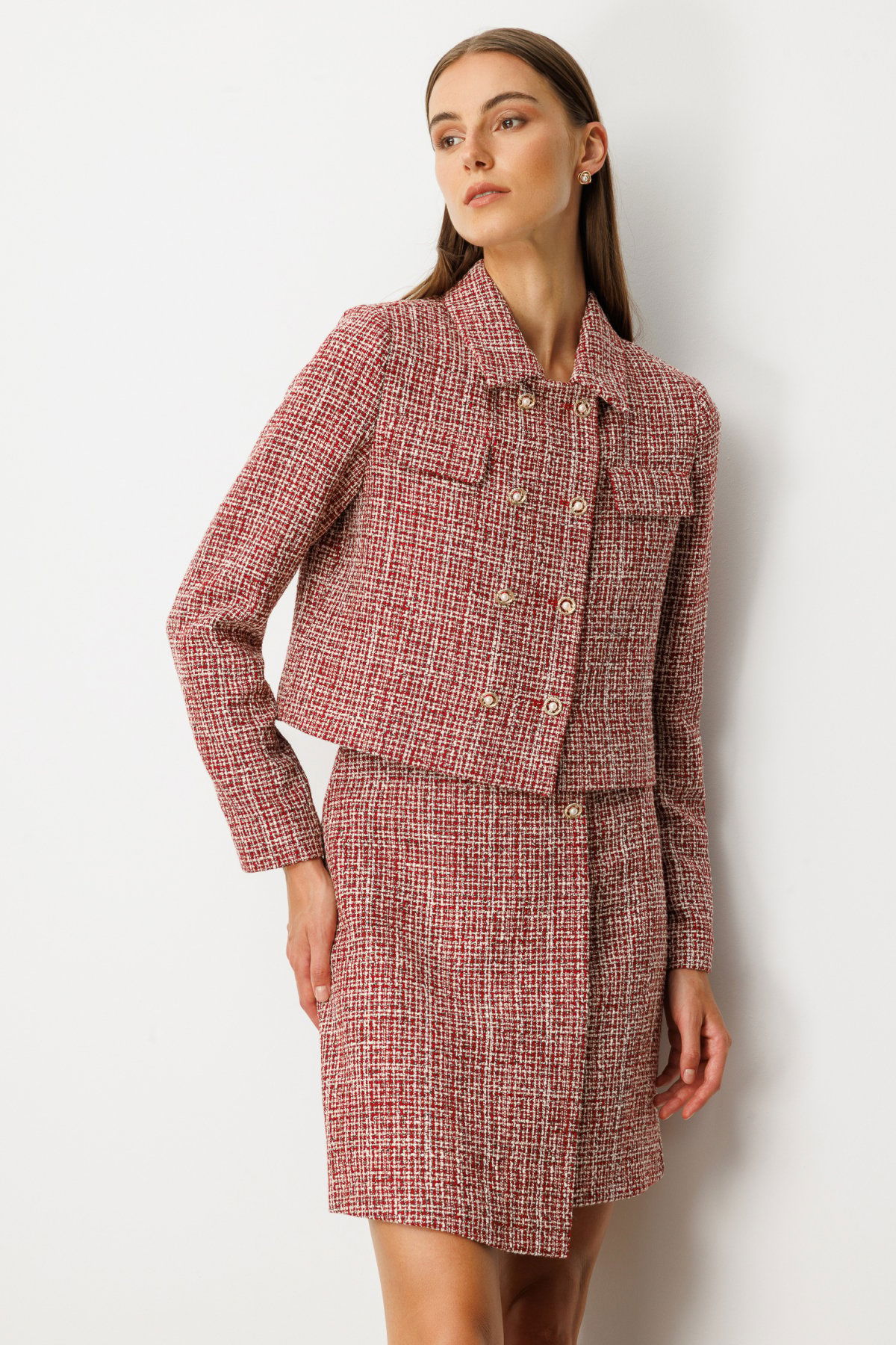 Ekol Kadın Düğmeli Tüvit Ceket 5045 Kırmızı - 2