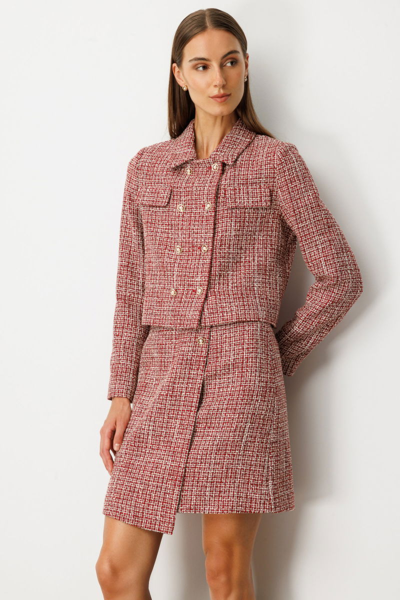 Ekol Kadın Düğmeli Tüvit Ceket 5045 Kırmızı - 3