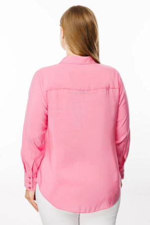 Ekol Kadın Düğmeli Uzun Kol Gömlek 1534 Pink - 4