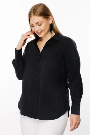 Ekol Kadın Düğmeli Uzun Kol Gömlek 1534 Siyah 
