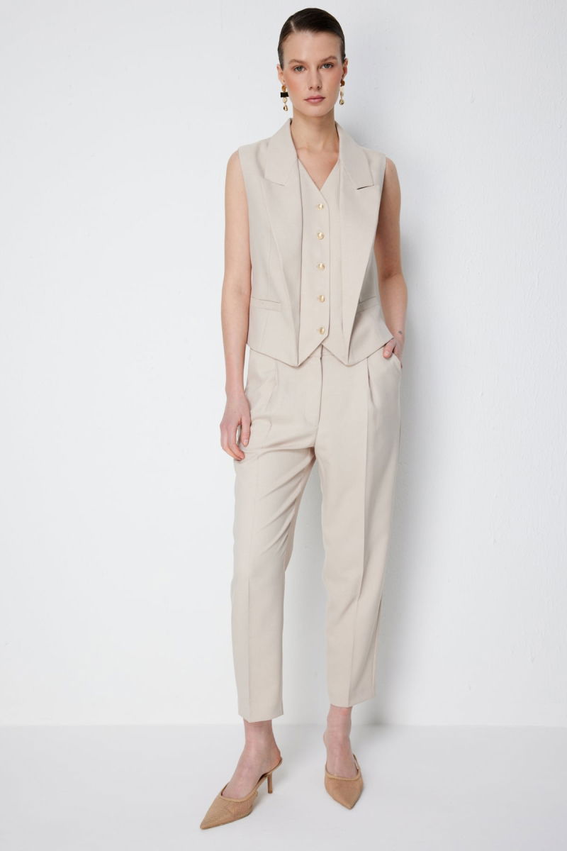 Ekol Kadın Düğmeli V Yaka Yelek 1188 Kum - 3