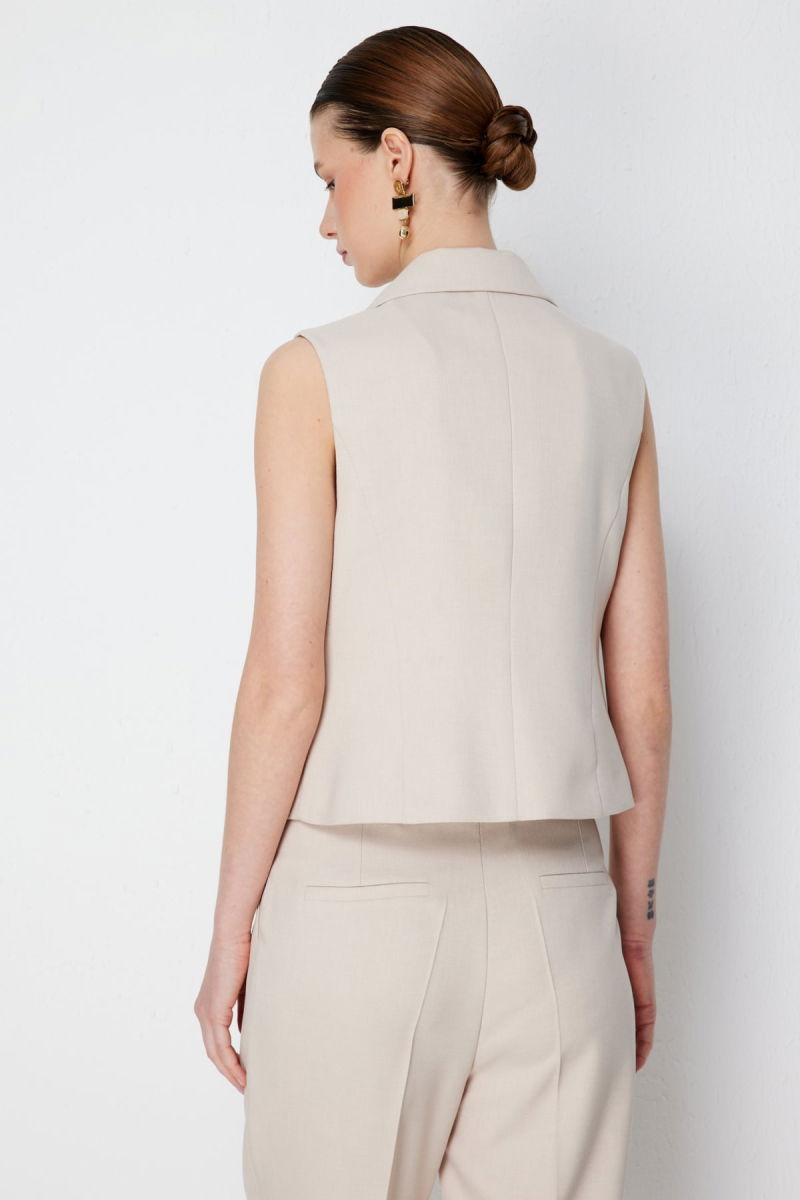 Ekol Kadın Düğmeli V Yaka Yelek 1188 Kum - 4