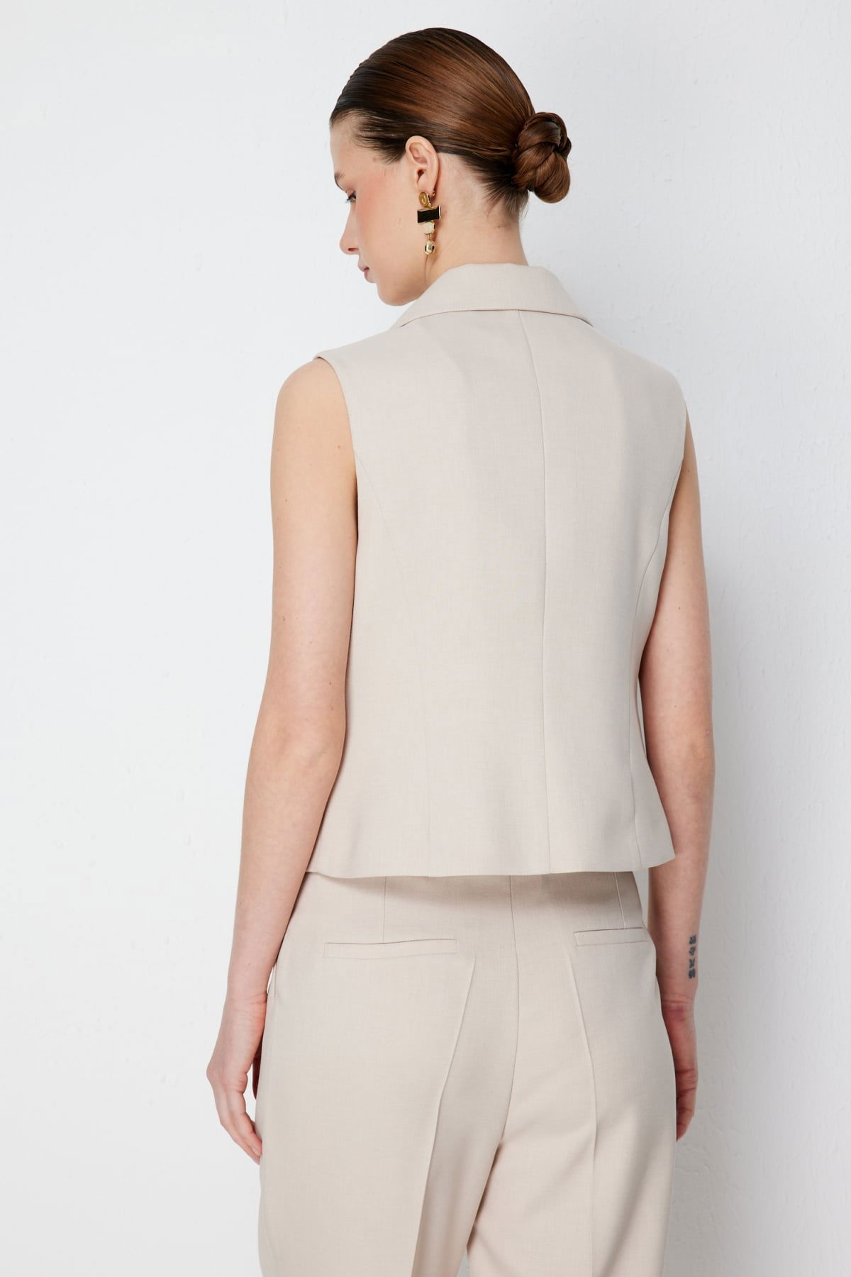 Ekol Kadın Düğmeli V Yaka Yelek 1188 Kum - 4