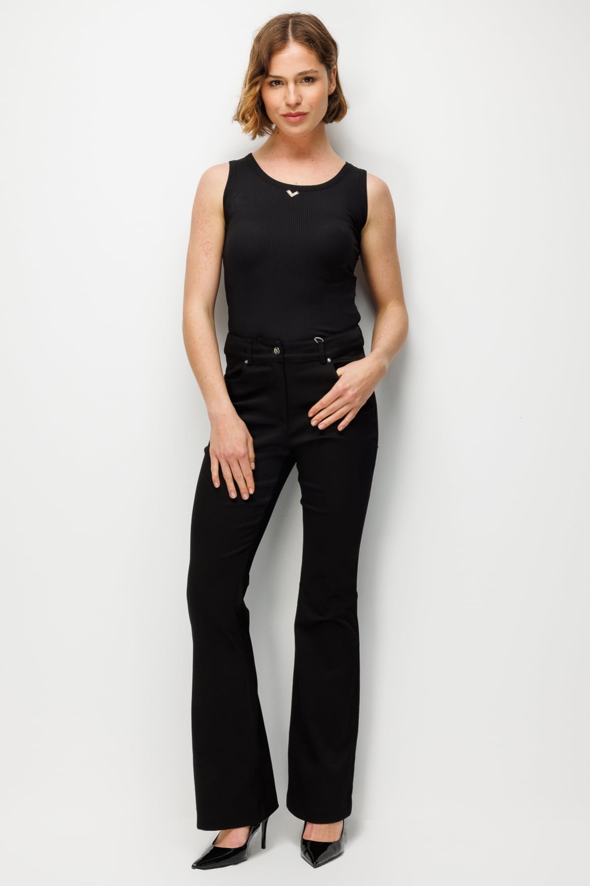Ekol Kadın Düşük Bel İspanyol Paça Pantolon 4096 Siyah - 2