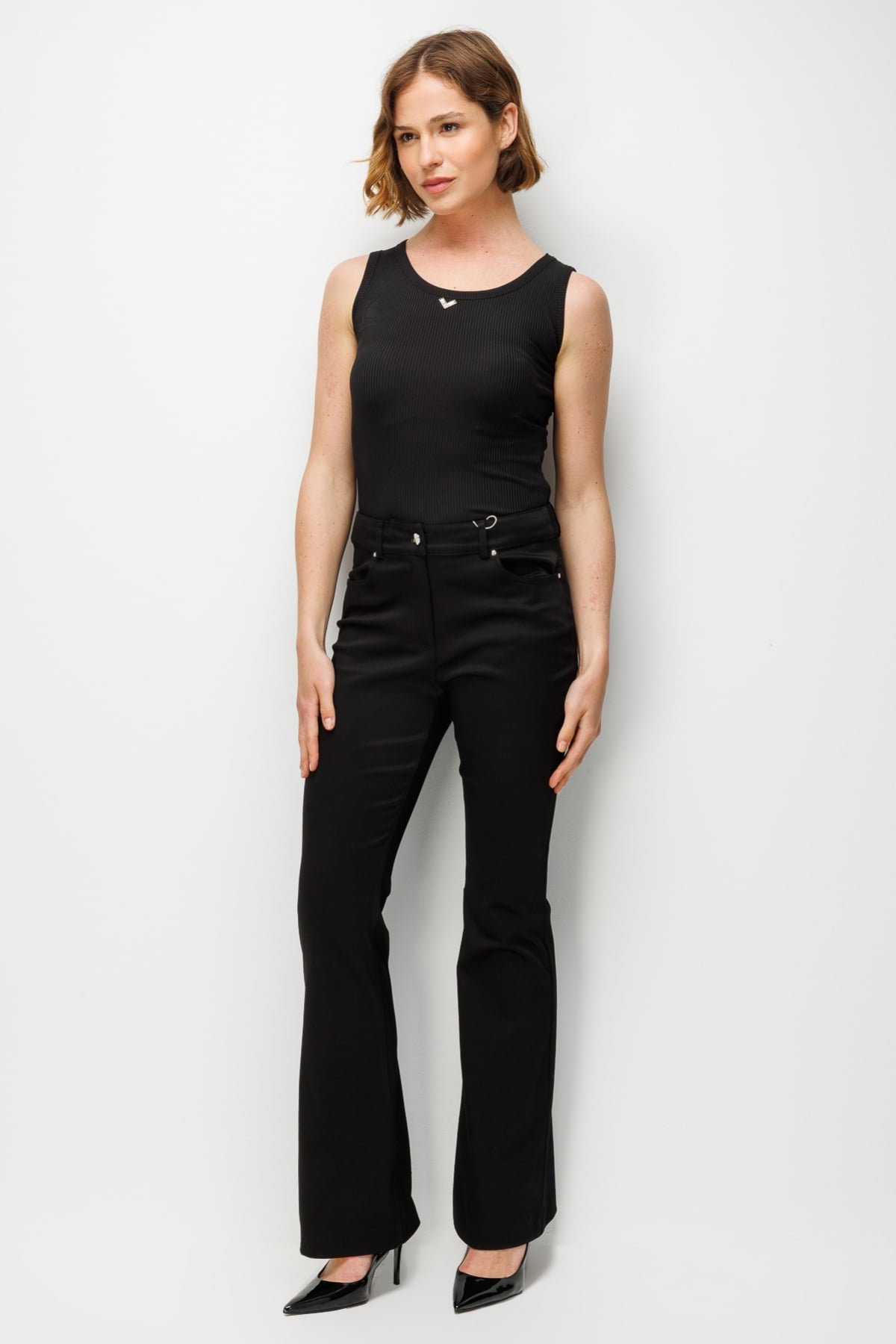 Ekol Kadın Düşük Bel İspanyol Paça Pantolon 4096 Siyah - 4