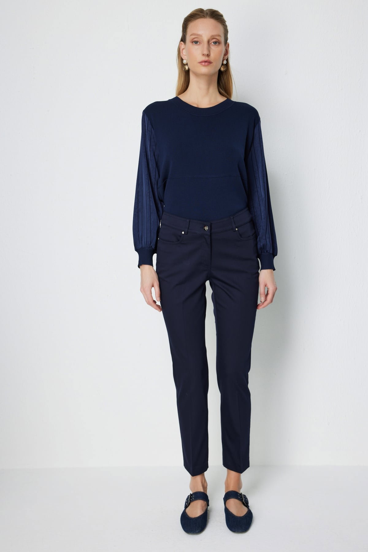 Ekol Kadın Düşük Belli Dar Paça Pamuklu Pantolon 4014 Lacivert - 2