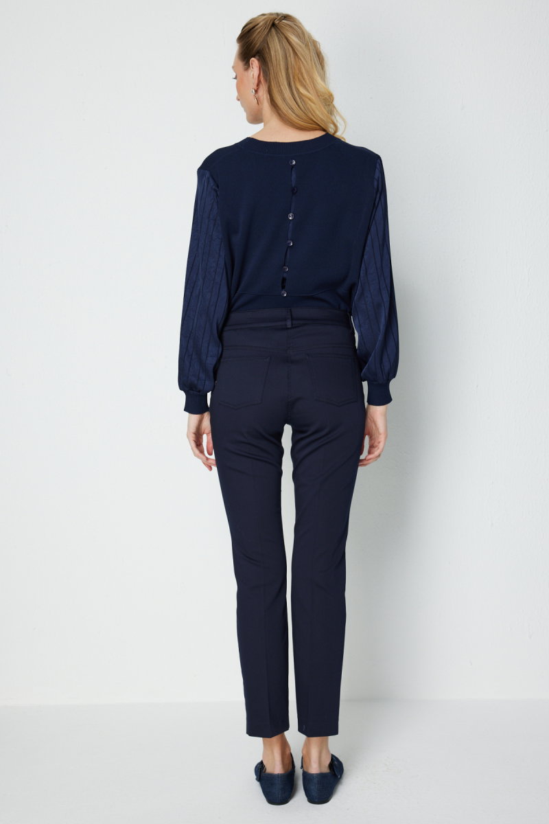 Ekol Kadın Düşük Belli Dar Paça Pamuklu Pantolon 4014 Lacivert - 4