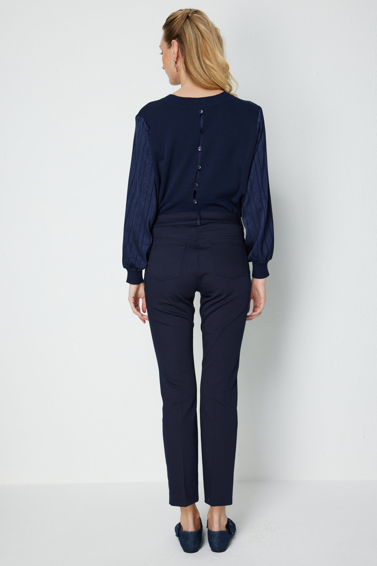 Ekol Kadın Düşük Belli Dar Paça Pamuklu Pantolon 4014 Lacivert - 4