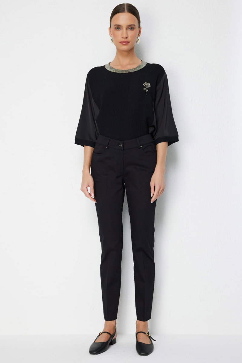 Ekol Kadın Düşük Belli Dar Paça Pamuklu Pantolon 4014 Siyah - Ekol