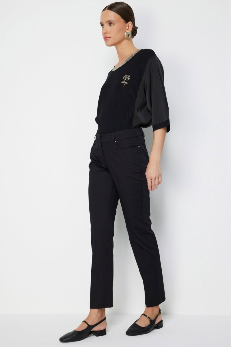 Ekol Kadın Düşük Belli Dar Paça Pamuklu Pantolon 4014 Siyah - 2