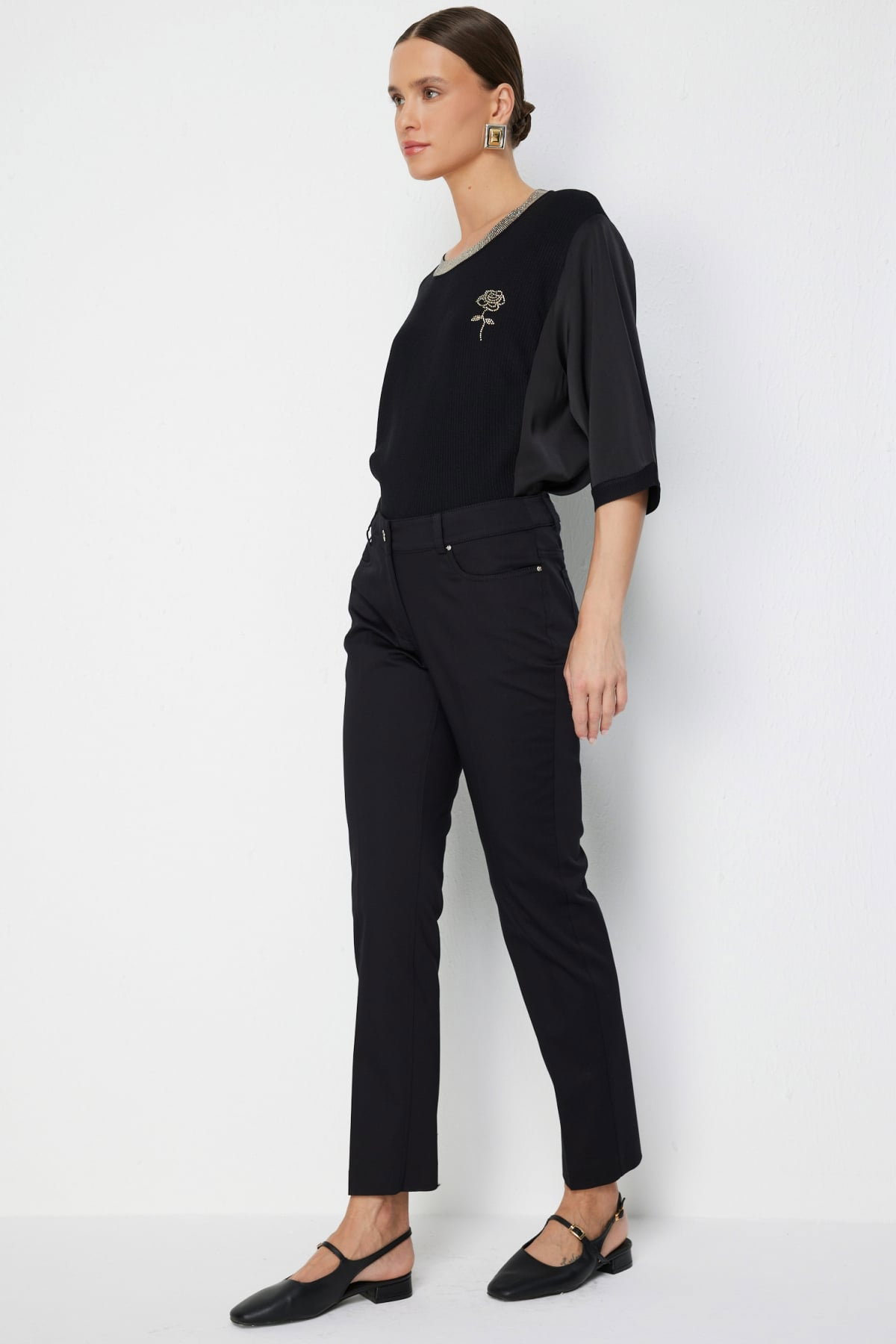 Ekol Kadın Düşük Belli Dar Paça Pamuklu Pantolon 4014 Siyah - 2