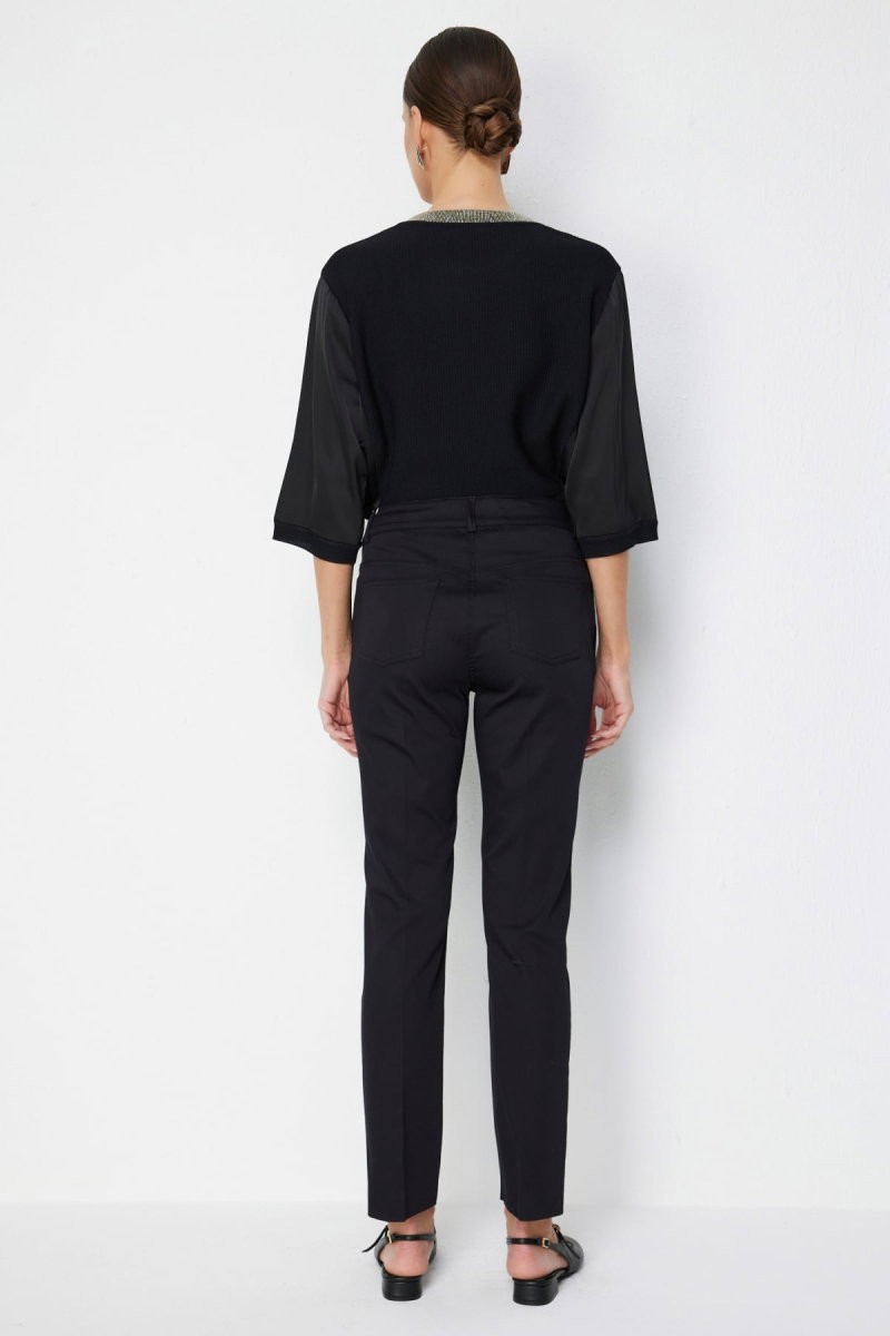 Ekol Kadın Düşük Belli Dar Paça Pamuklu Pantolon 4014 Siyah - 4