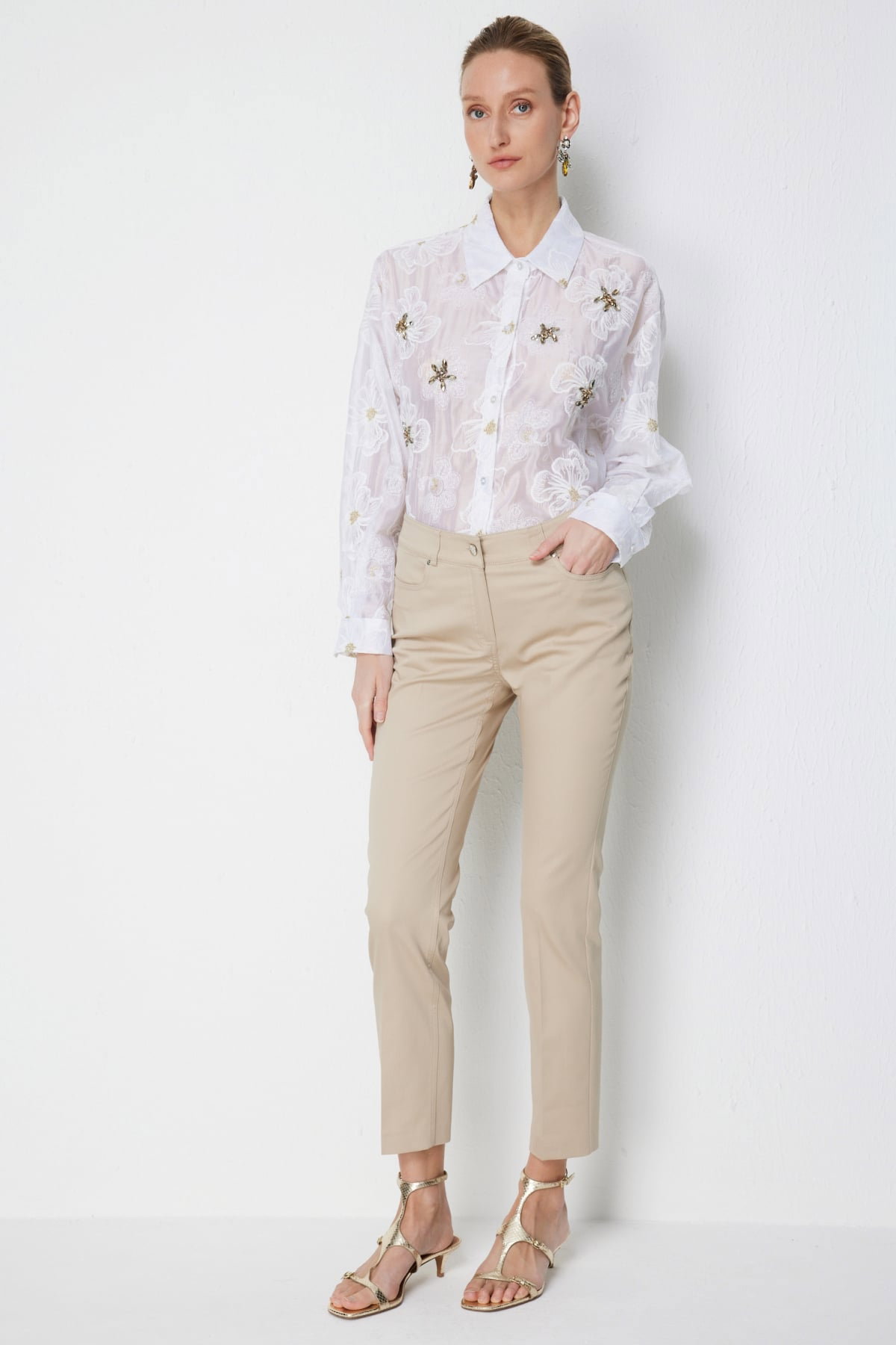 Ekol Kadın Düşük Belli Dar Paça Pamuklu Pantolon 4014 Taş - 1