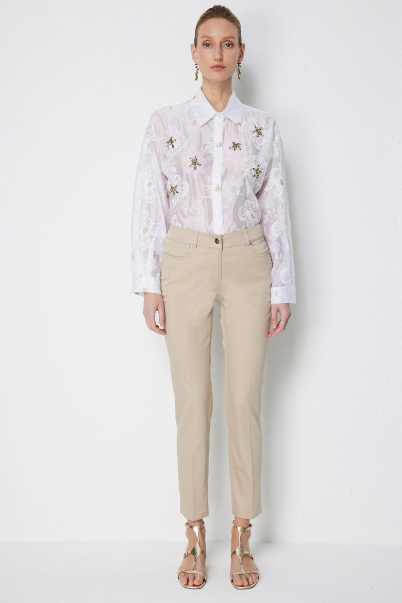 Ekol Kadın Düşük Belli Dar Paça Pamuklu Pantolon 4014 Taş - 2