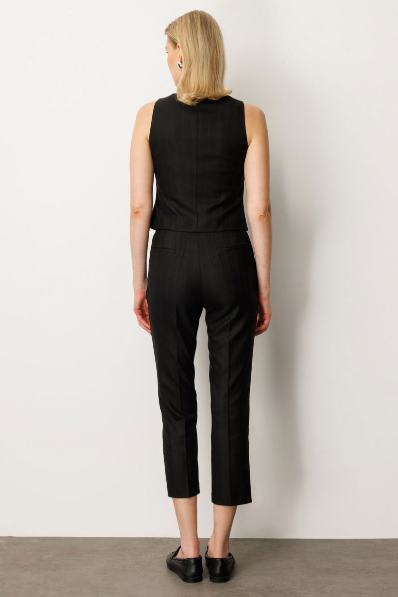 Ekol Kadın Düz Kesim Çizgili Pantolon 5125 Siyah - 4