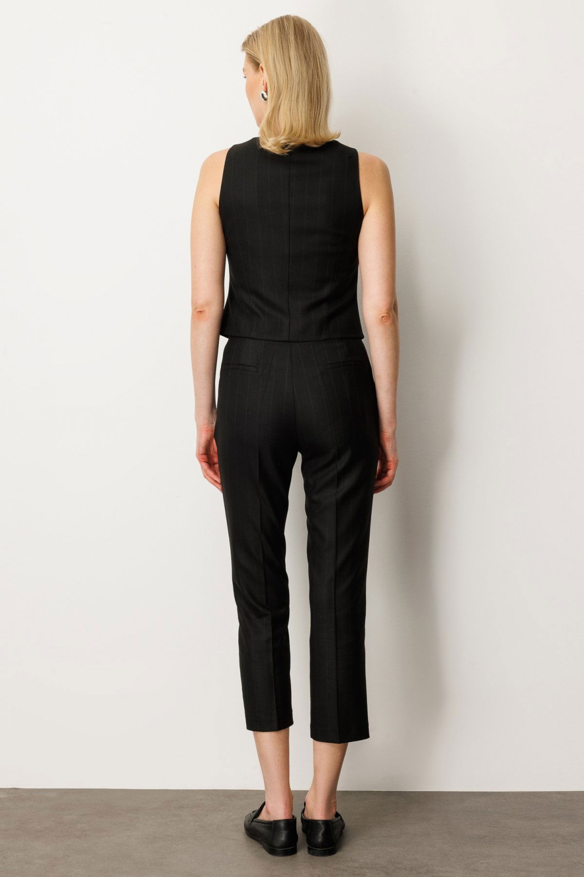 Ekol Kadın Düz Kesim Çizgili Pantolon 5125 Siyah - 4