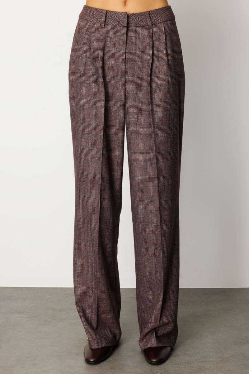 Ekol Kadın Ekoseli Bol Paça Pantolon 5167 Bordo - 3