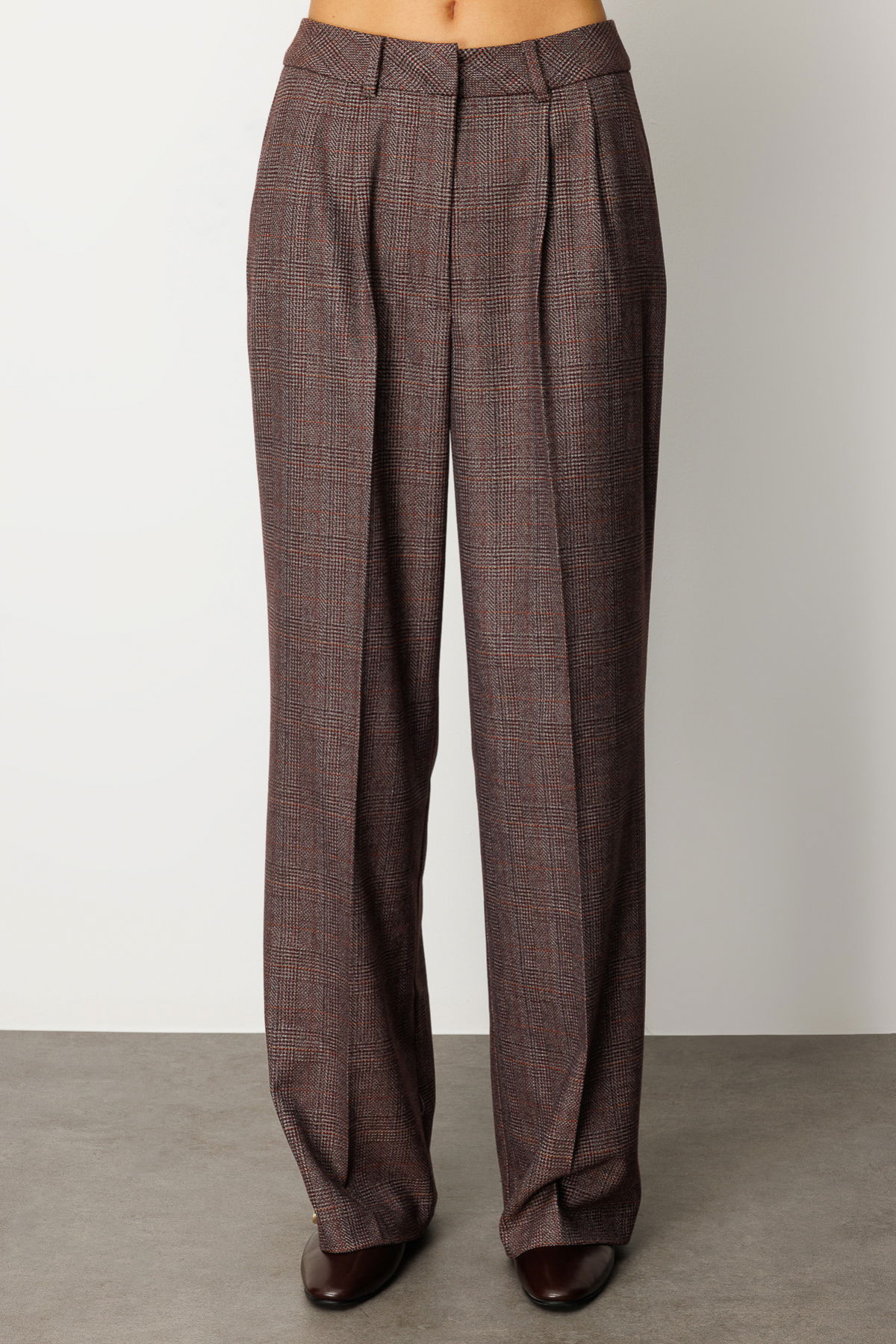 Ekol Kadın Ekoseli Bol Paça Pantolon 5167 Bordo - 3