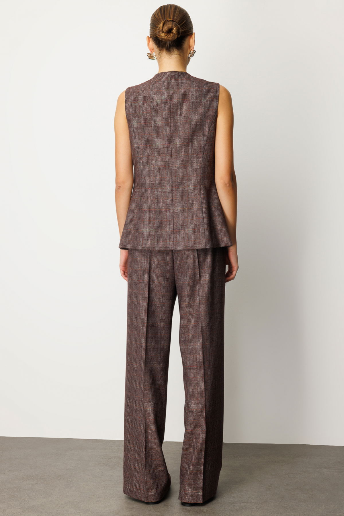 Ekol Kadın Ekoseli Bol Paça Pantolon 5167 Bordo - 4