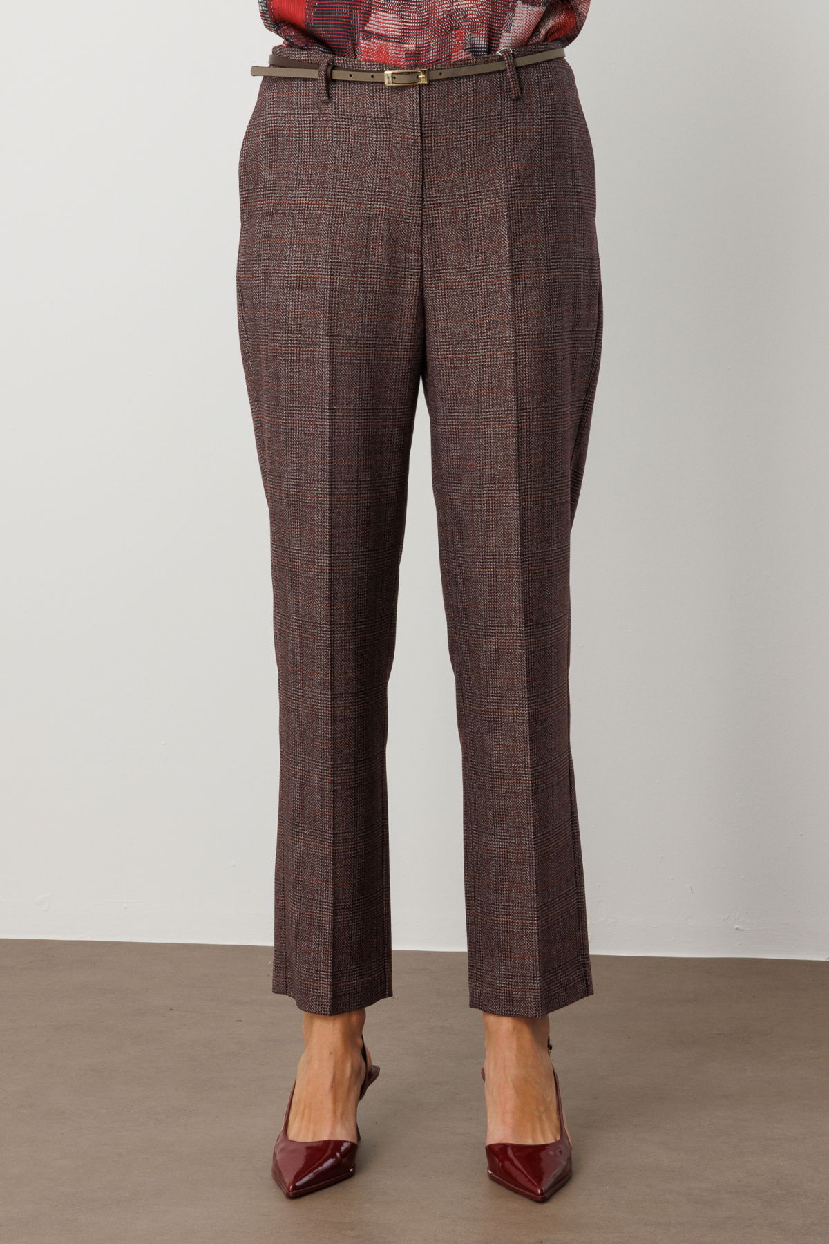 Ekol Kadın Ekoseli Boru Paça Pantolon 5163 Bordo - 3