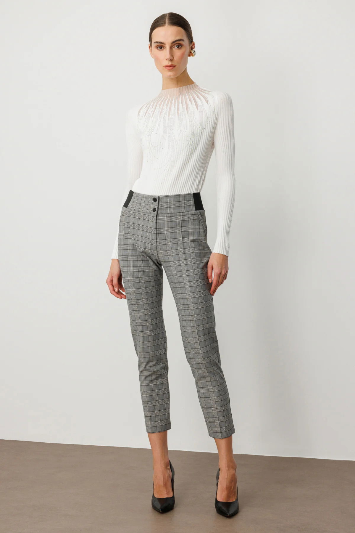 Ekol Kadın Ekoseli Dar Paça Pantolon 1201 Siyah - 1