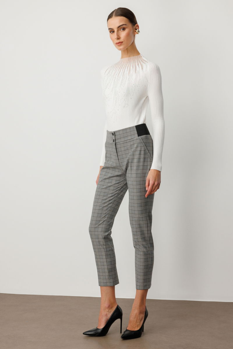 Ekol Kadın Ekoseli Dar Paça Pantolon 1201 Siyah - 2