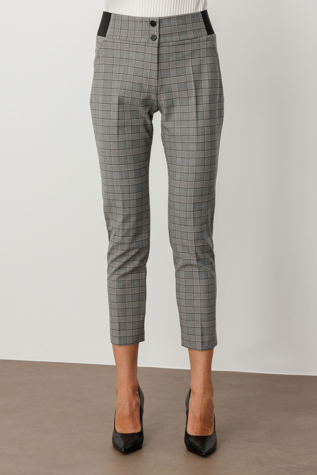 Ekol Kadın Ekoseli Dar Paça Pantolon 1201 Siyah - 3