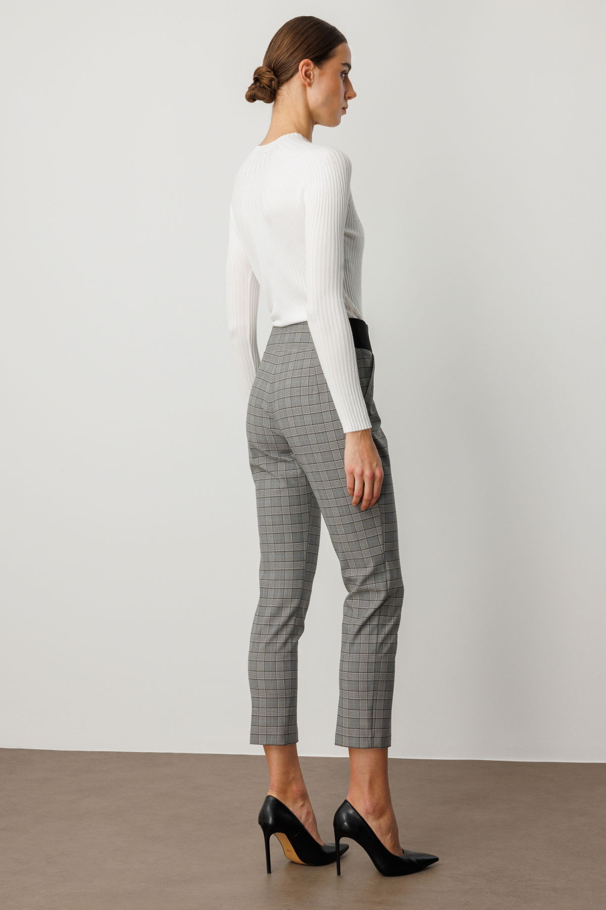 Ekol Kadın Ekoseli Dar Paça Pantolon 1201 Siyah - 4