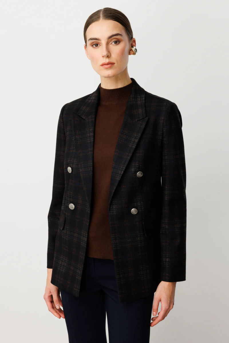 Ekol Kadın Ekoseli Kapak Cepli Ceket 5039 Kahverengi - Ekol