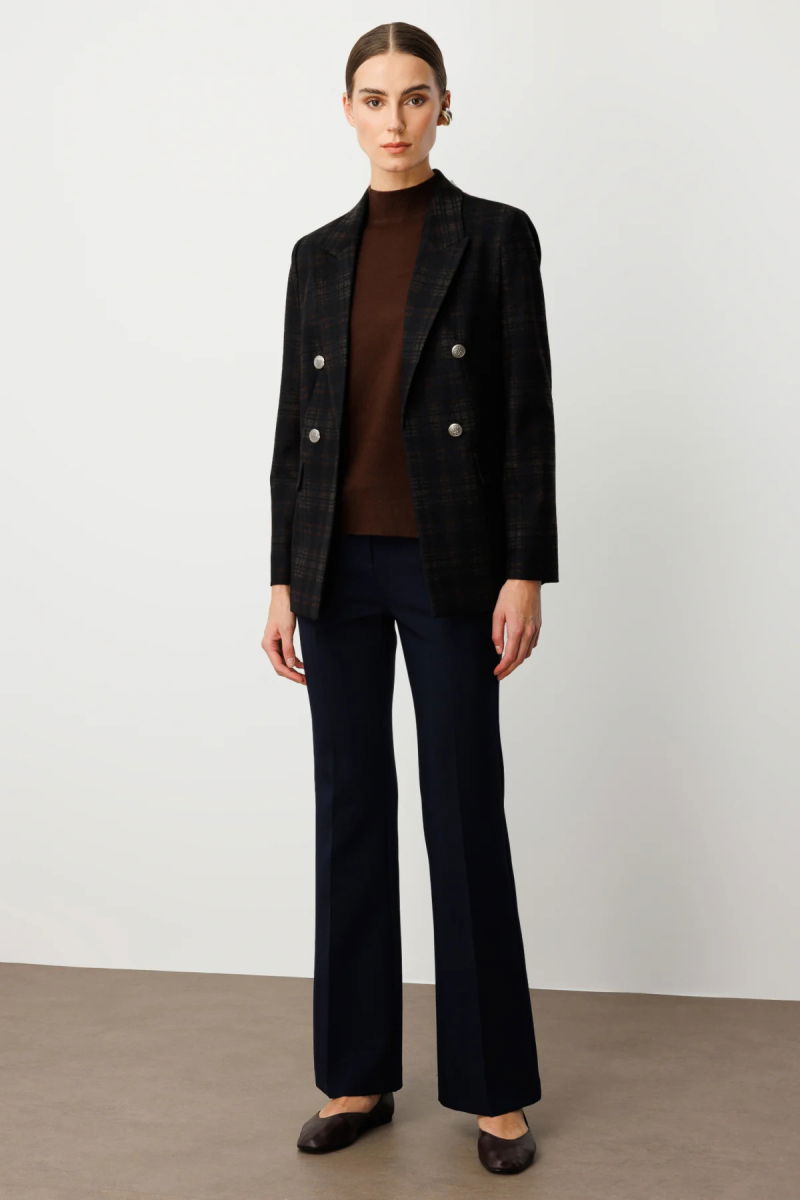 Ekol Kadın Ekoseli Kapak Cepli Ceket 5039 Kahverengi - 3