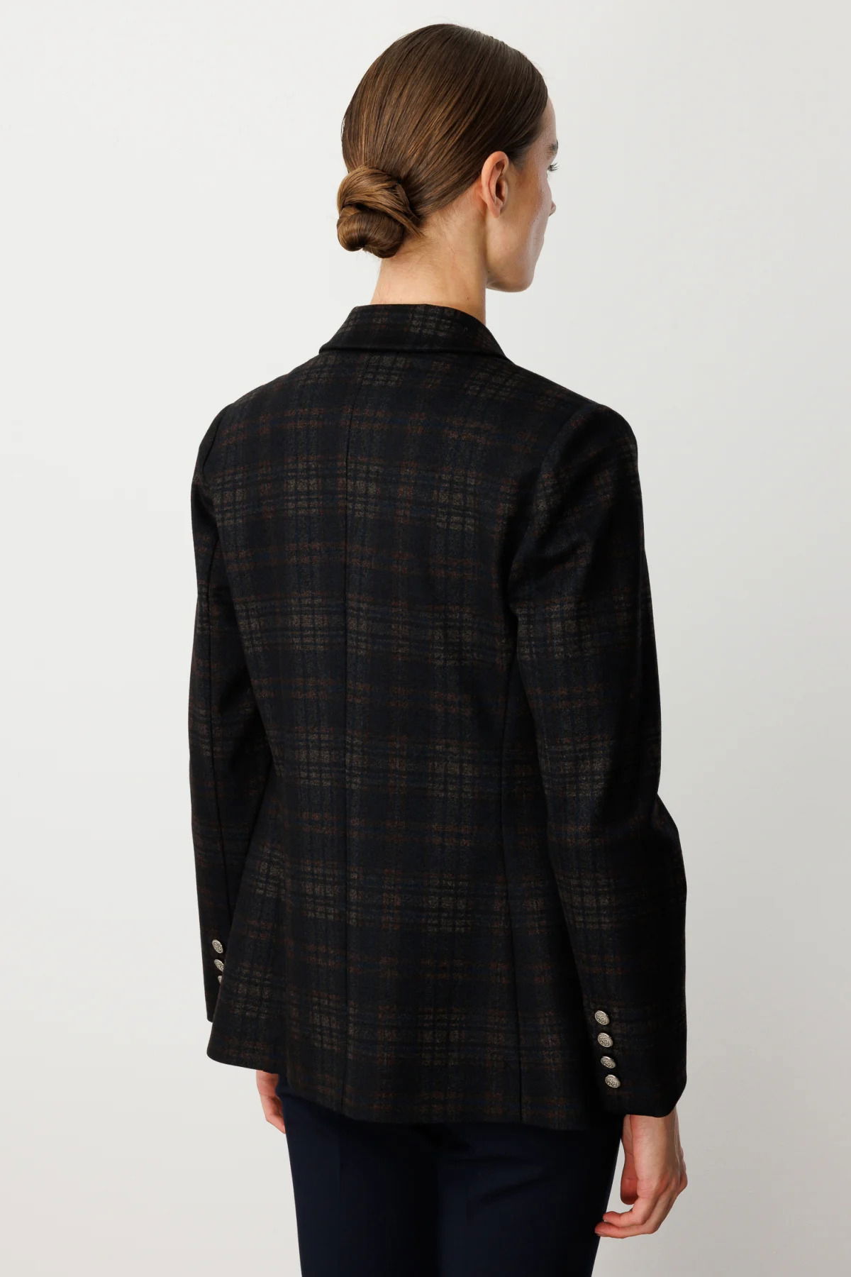 Ekol Kadın Ekoseli Kapak Cepli Ceket 5039 Kahverengi - 4