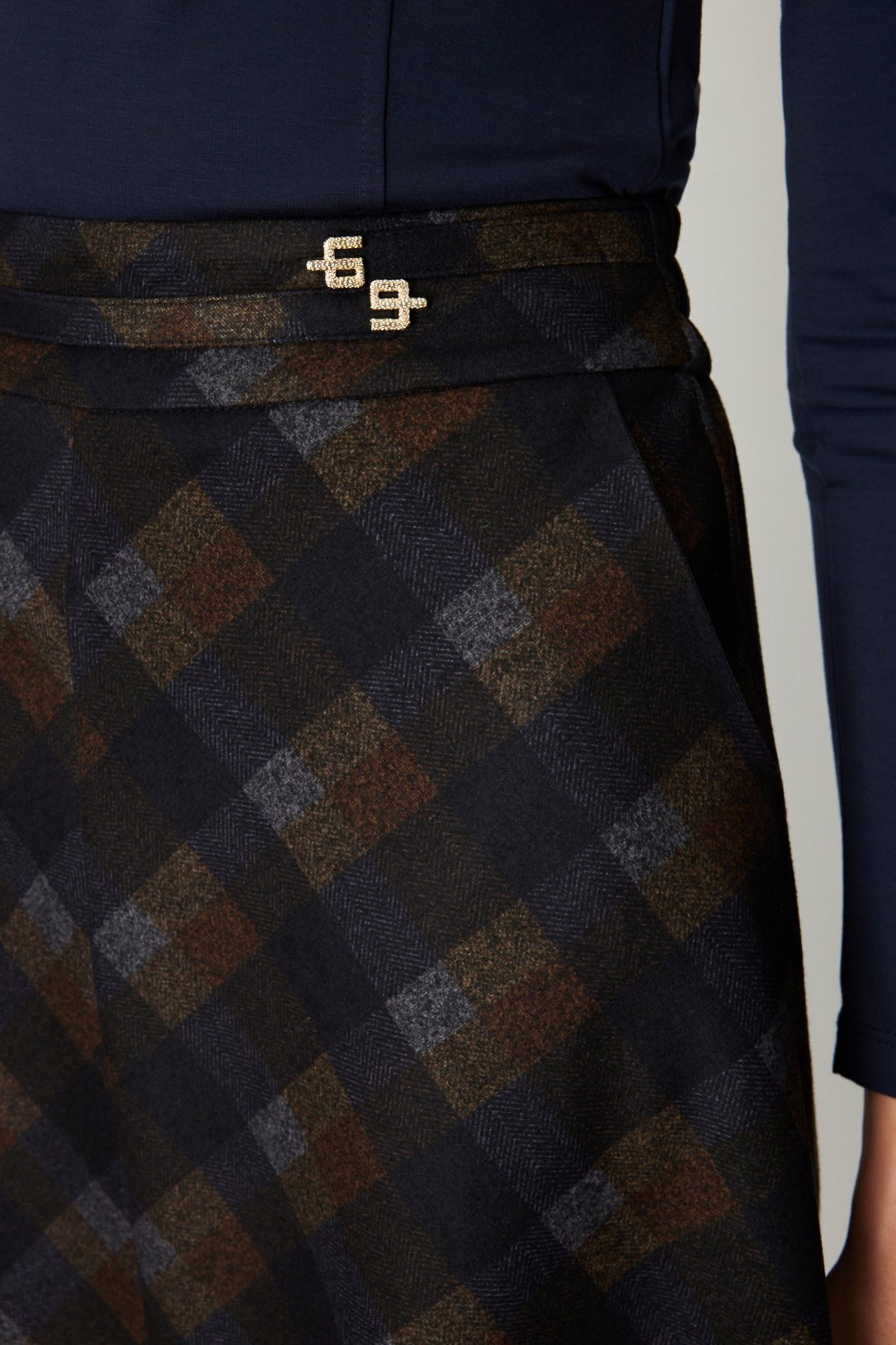 Ekol Kadın Ekoseli Midi Etek 2041 Kahverengi - 3