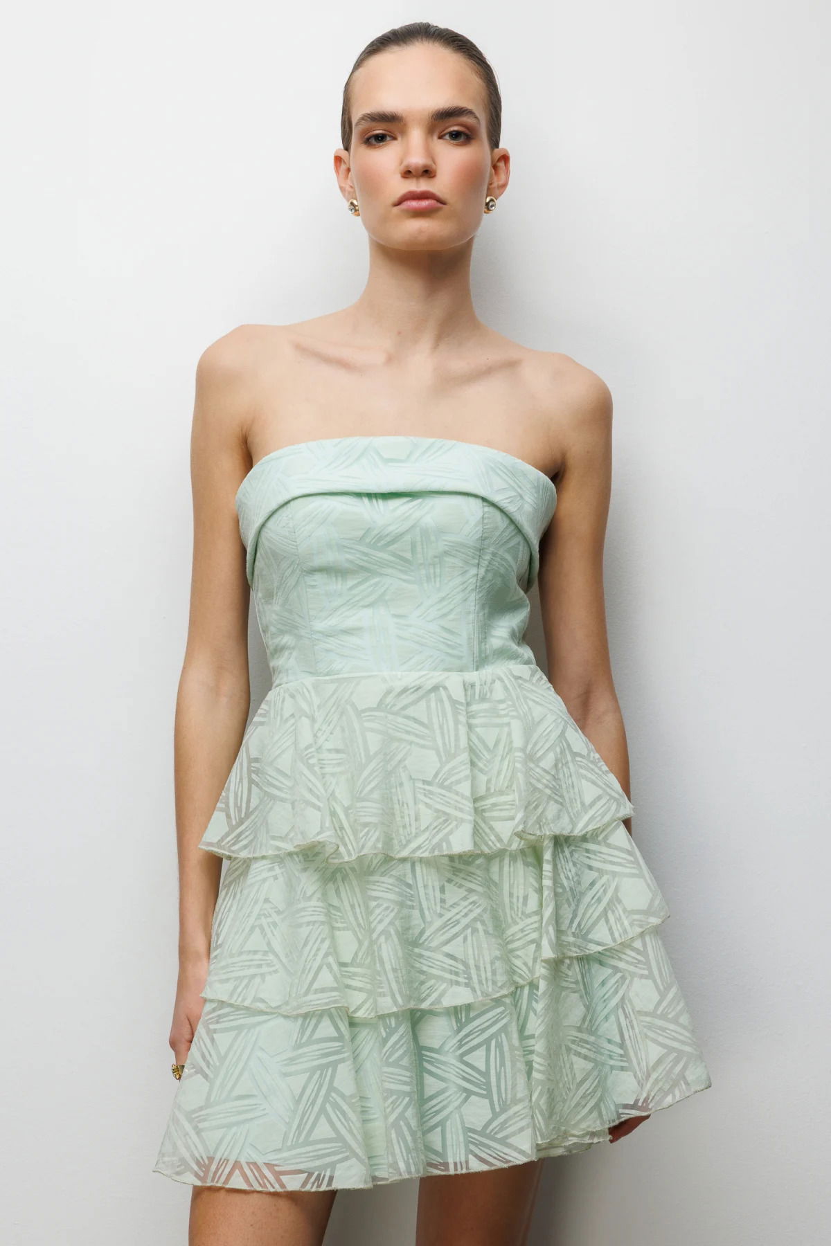 Ekol Kadın Eteği Katlı Mini Straplez Elbise 6022 Mint - 2