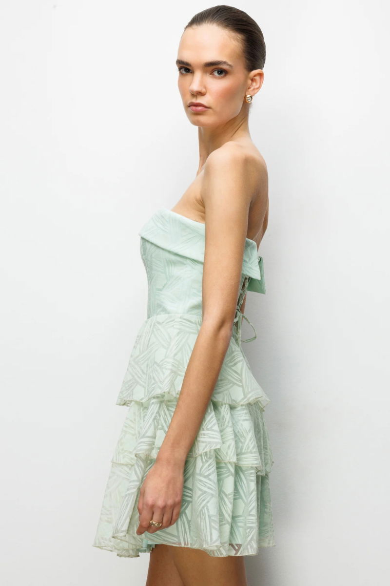 Ekol Kadın Eteği Katlı Mini Straplez Elbise 6022 Mint - 3