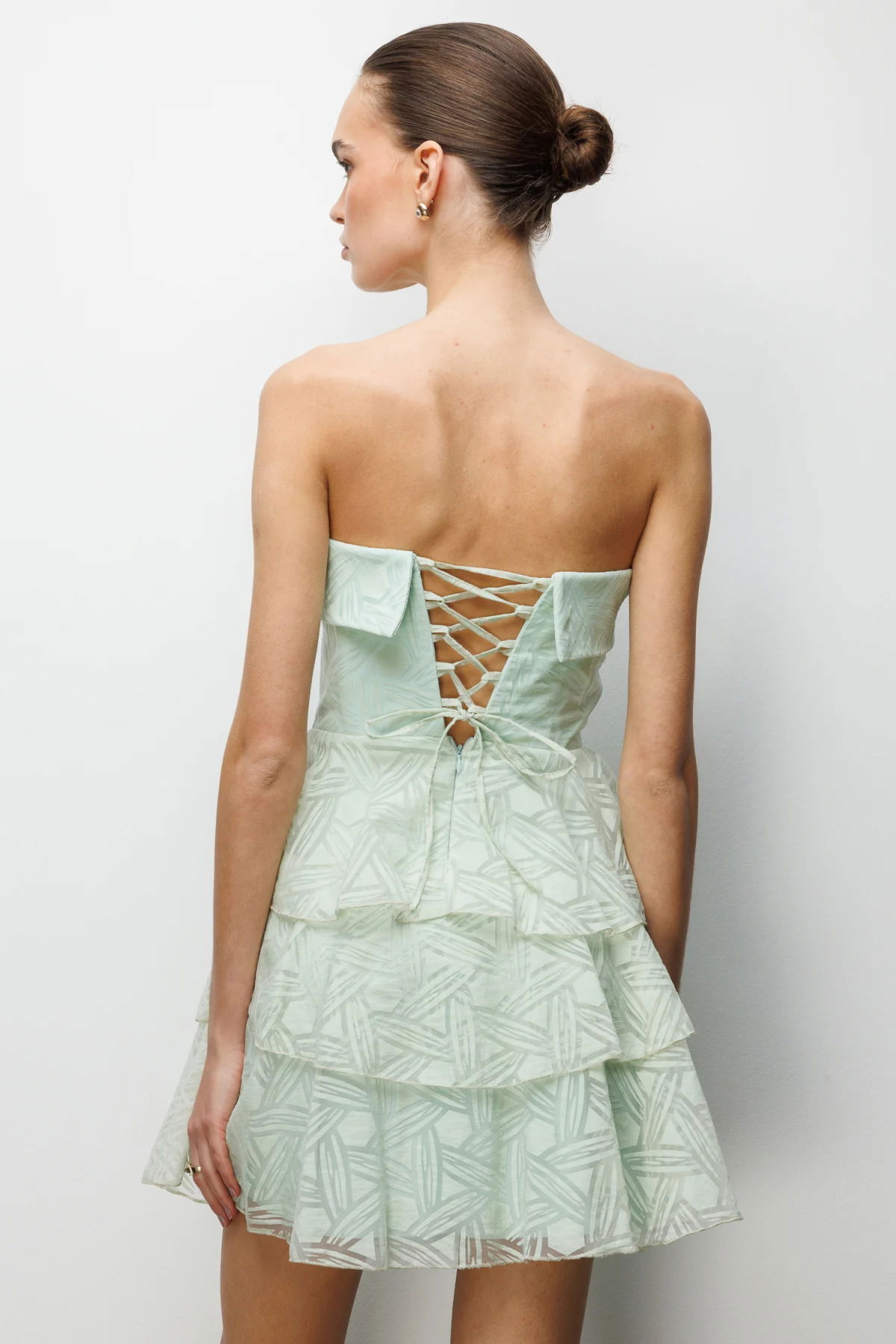 Ekol Kadın Eteği Katlı Mini Straplez Elbise 6022 Mint - 4
