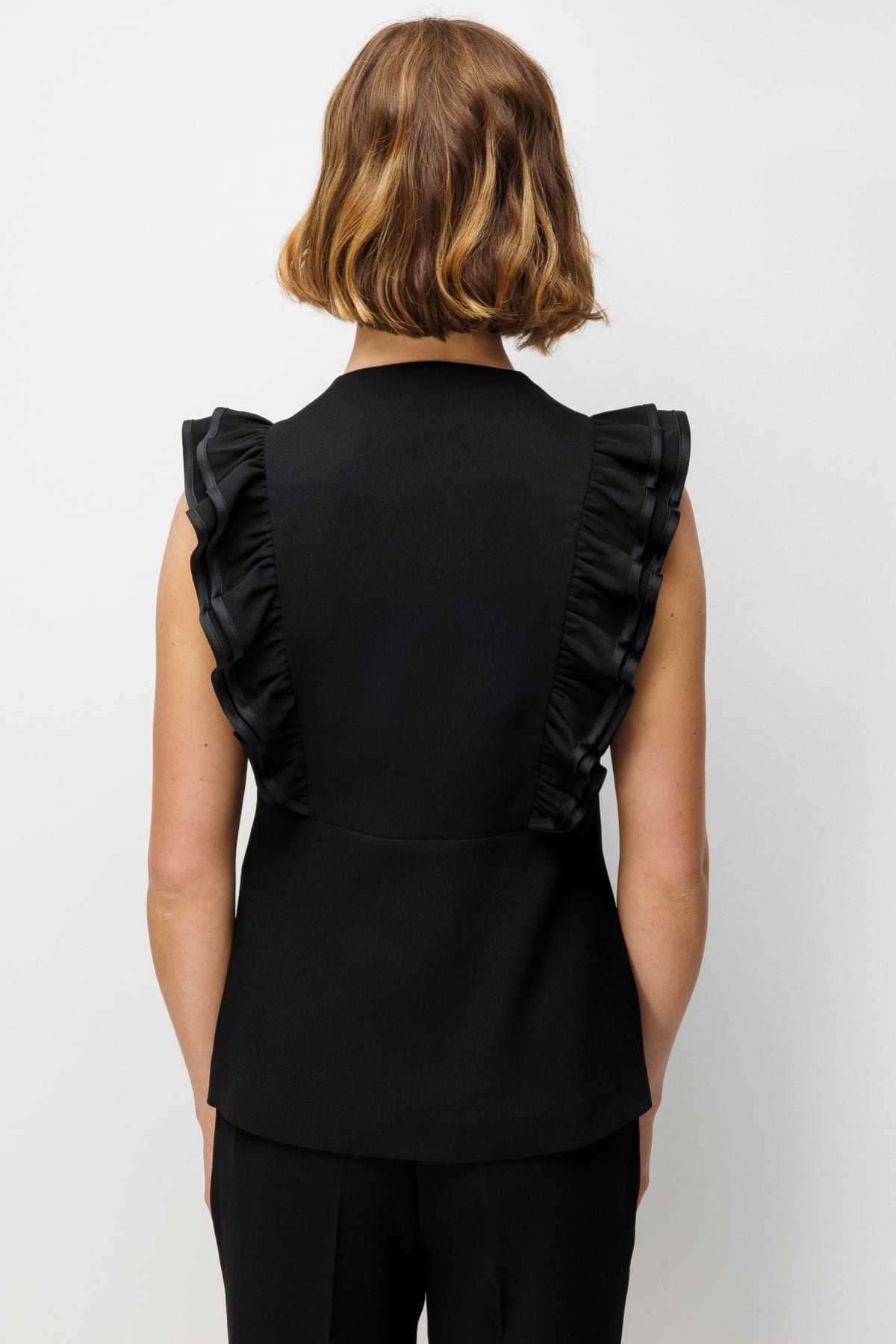 Ekol Kadın Fırfır Detaylı Kalp Düğmeli Yelek 1152 Siyah - 5