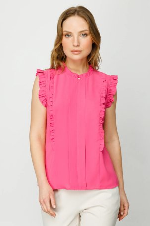 Ekol Kadın Fırfır Detaylı Kolsuz Bluz 1008 Pink - 1