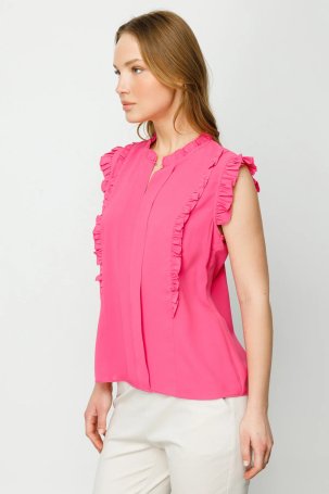 Ekol Kadın Fırfır Detaylı Kolsuz Bluz 1008 Pink - 2