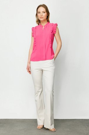 Ekol Kadın Fırfır Detaylı Kolsuz Bluz 1008 Pink - 3
