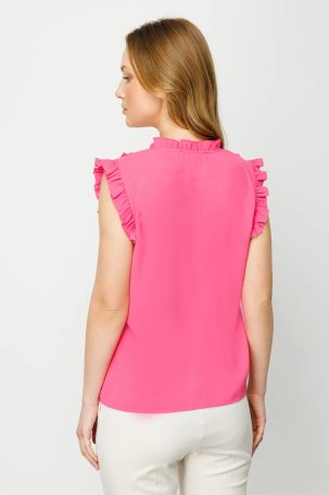 Ekol Kadın Fırfır Detaylı Kolsuz Bluz 1008 Pink - 4
